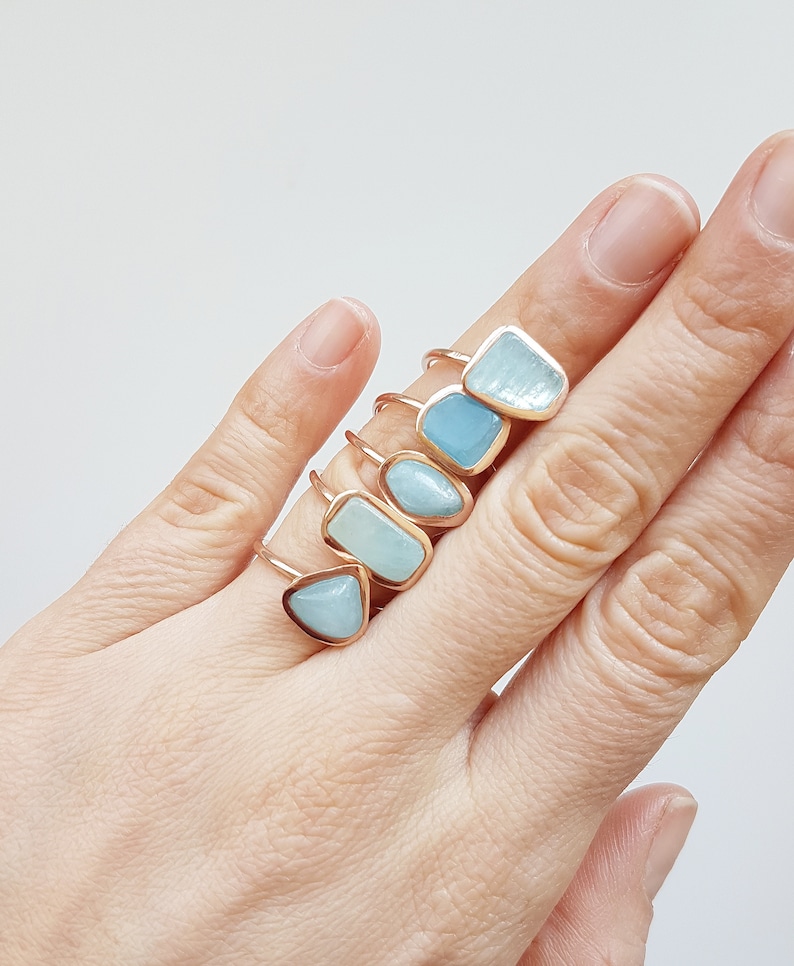 Rose Gold Vermeil Aquamarine Ring Raw Aquamarine Gemstone March Birthstone Pisces & Aries Stacking Ring Bohemian BohoDainty image 1