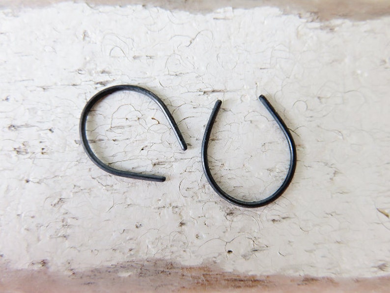 Upside Down Teardrop Hoop Horse Shoe Earrings-Minimal Earrings-Open Hoop-Sterling Silver,Oxidized Silver and Gold