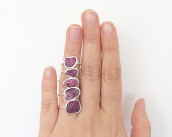 Sterling Silver Ruby Ring |Raw Ruby |Rough Ruby |Gemstone Ring |Raw Crystal | July Birthstone -Cancer & Leo