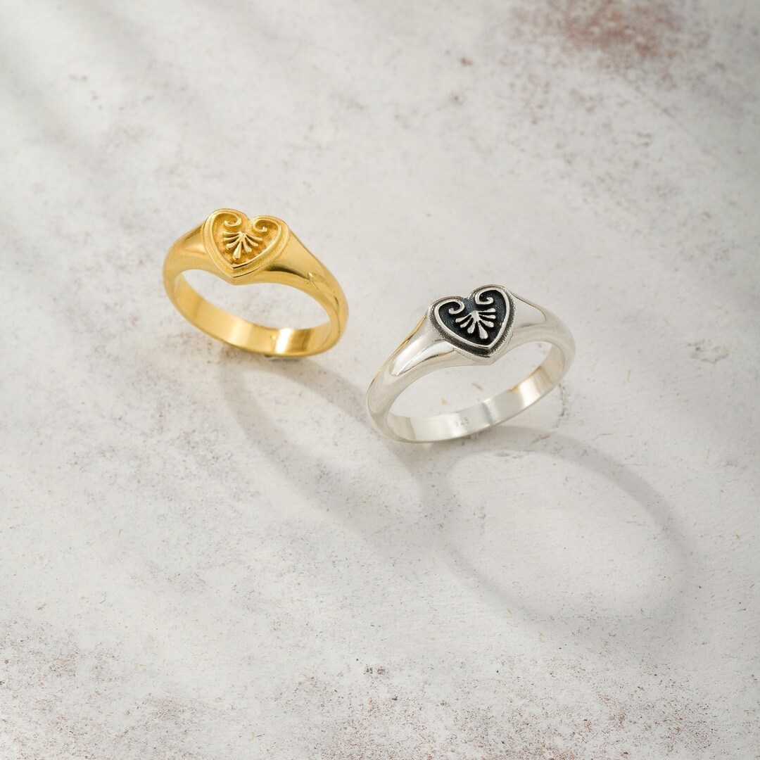 Sterling Silver Heart Signet Ring,ancient Greek Inspired Ring