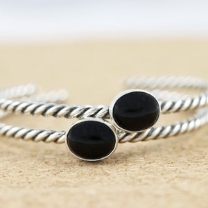 Sterling Silber Schwarz Onyx Seil Armspange | Boho Armband | Boho | Edelstein Armspange