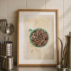 Morning Ritual – Coffee Beans Study : Still life acrylic Painting Print | Home Decor | Giclee |