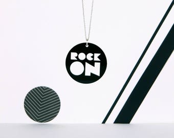 ROCK ON mini typographic black acrylic statement necklace