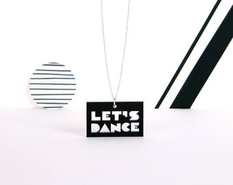 LET'S DANCE mini typographic black acrylic statement necklace