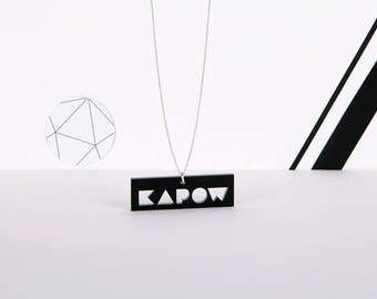 Black mini KAPOW typographic acrylic statement necklace