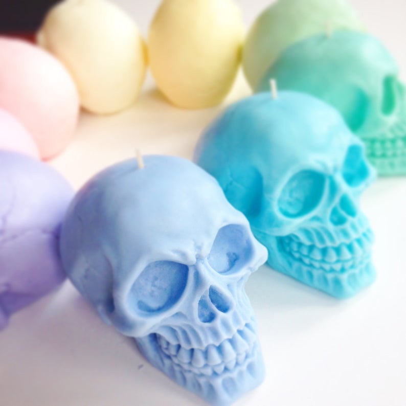 Pastel skull candles  set of two  100% soy-wax  vegan image 2