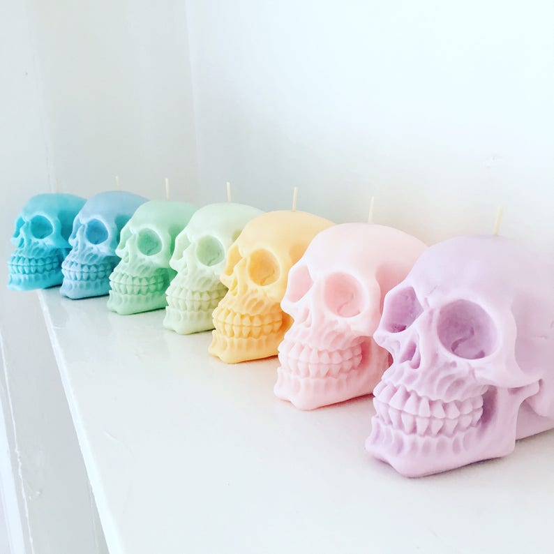 Pastel skull candles  set of two  100% soy-wax  vegan image 4