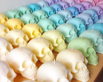 Pastel skull candles - set of three - 100% soy wax - Halloween Decor! Vegan friendly - Pastel decor - Pumpkin Spice