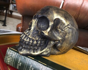 Black & Gold Skull Candle / Metallic / Halloween / Gothic / Vegan / Witch