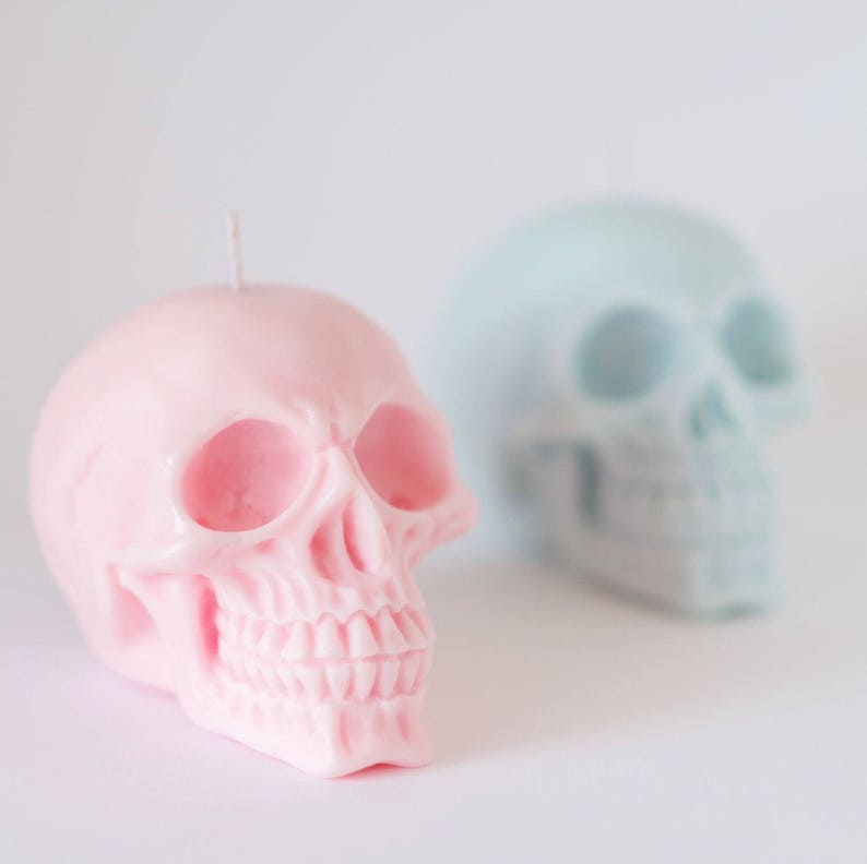 Pastel skull candles  set of two  100% soy-wax  vegan image 1