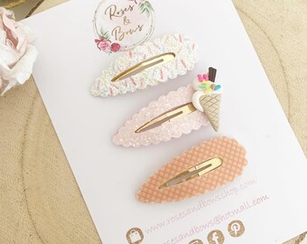 Ice Cream Snap Clip Set - Glitter Scalloped Glitter Snap Clip Set