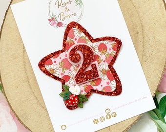 Birthday Badge - Strawberry Birthday Badge - Glitter Birthday Badge - Birthday Button - 1st birthday, 2nd birthday etc - Girls Badge