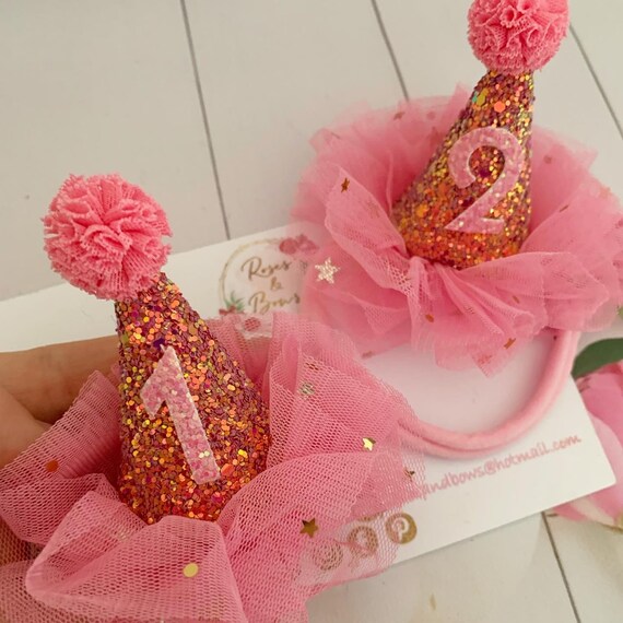 Cappello Con Corona Per Il Primo Compleanno Bambina – Rosa Con Pon Pon – Morbido Feltro Ed Elastico - 6