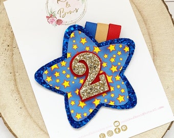 Birthday Badge / Superhero Glitter Birthday Badge - Birthday Button - Age Badge / Girls Badge / Boys Badge / Unisex Badge - Blue Star Badge