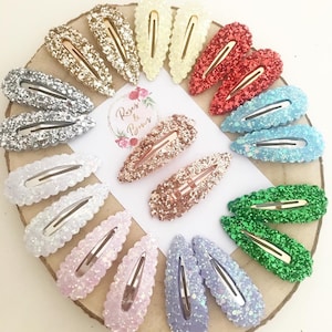 Glitter Scalloped Snap Clip Set - Pair of Snap Clips - Sparkly Hair Clips