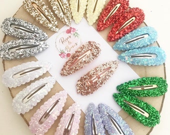 Glitter Scalloped Snap Clip Set - Pair of Snap Clips - Sparkly Hair Clips