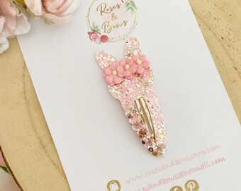 Bunny Snap Clip - Pink & Gold Bunny Glitter Snap Clip - Hair  display picture 1