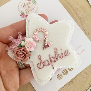 Personalised Birthday Badge / Name Birthday Badge / Birthday Age Badge - Girls Pink Glitter Badge - Birthday Button