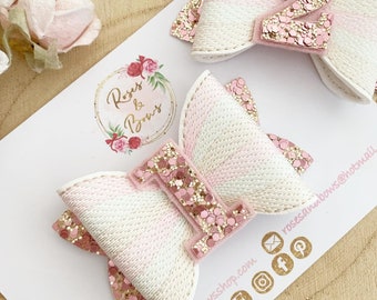 Pink and Gold Birthday Hair Bow -1st, 2nd Birthday Hair Bow Headband -Glitter Bow Headband -Baby Bow - Girl's Headband - Hair Clip