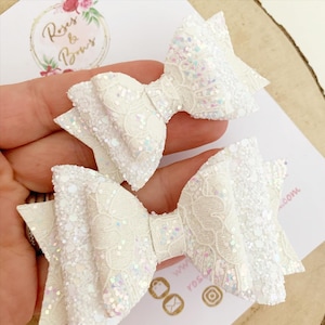 Ivory weiß Glitzer Spitze Haarschleife Stirnband - Pastell Haarschleife - Haarschleife - Baby Stirnband - Baby Haarband - Mädchen Geschenk - Hochzeit - Taufe