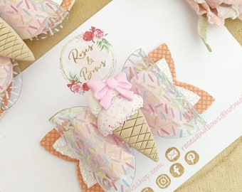 Pink Ice Cream Hair Bow Headband - Ice Cream Bow Headband- Ice Cream Hair Bow - Baby Headband - Baby Hairband - Girls Hair Clip