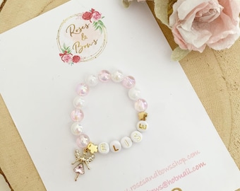 Girls Personalised Fairy Bracelet - Beaded Name Bracelet - Bracelet - Tooth Fairy Bead Bracelet - Tooth Fairy Gift - First Tooth Present