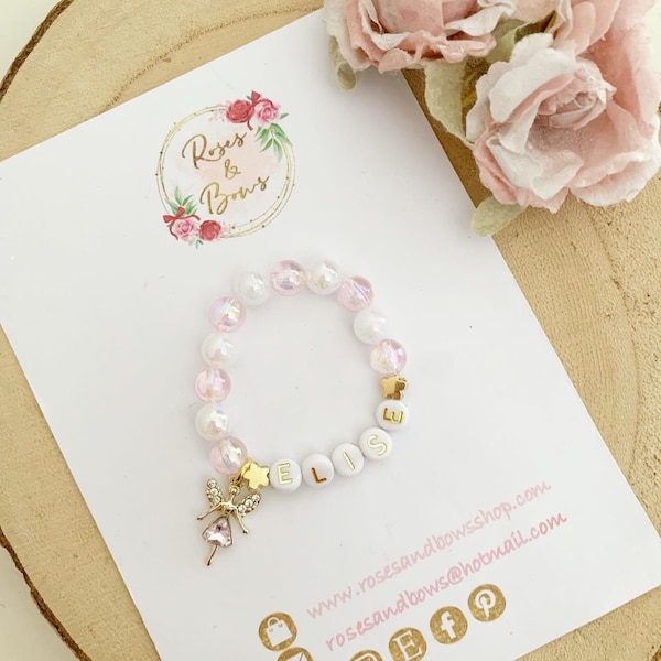 Girls Personalised Fairy Bracelet - Beaded Name Bracelet - Bracelet - Tooth Fairy Bead Bracelet - Tooth Fairy Gift - First Tooth Present