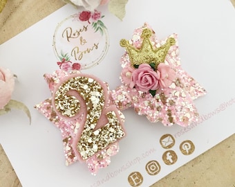 Lazo de cumpleaños - Diadema de princesa de cumpleaños - Pinza para el cabello de cumpleaños - 1er cumpleaños, 2do cumpleaños, etc. Regalo de cumpleaños - Lazo de cumpleaños