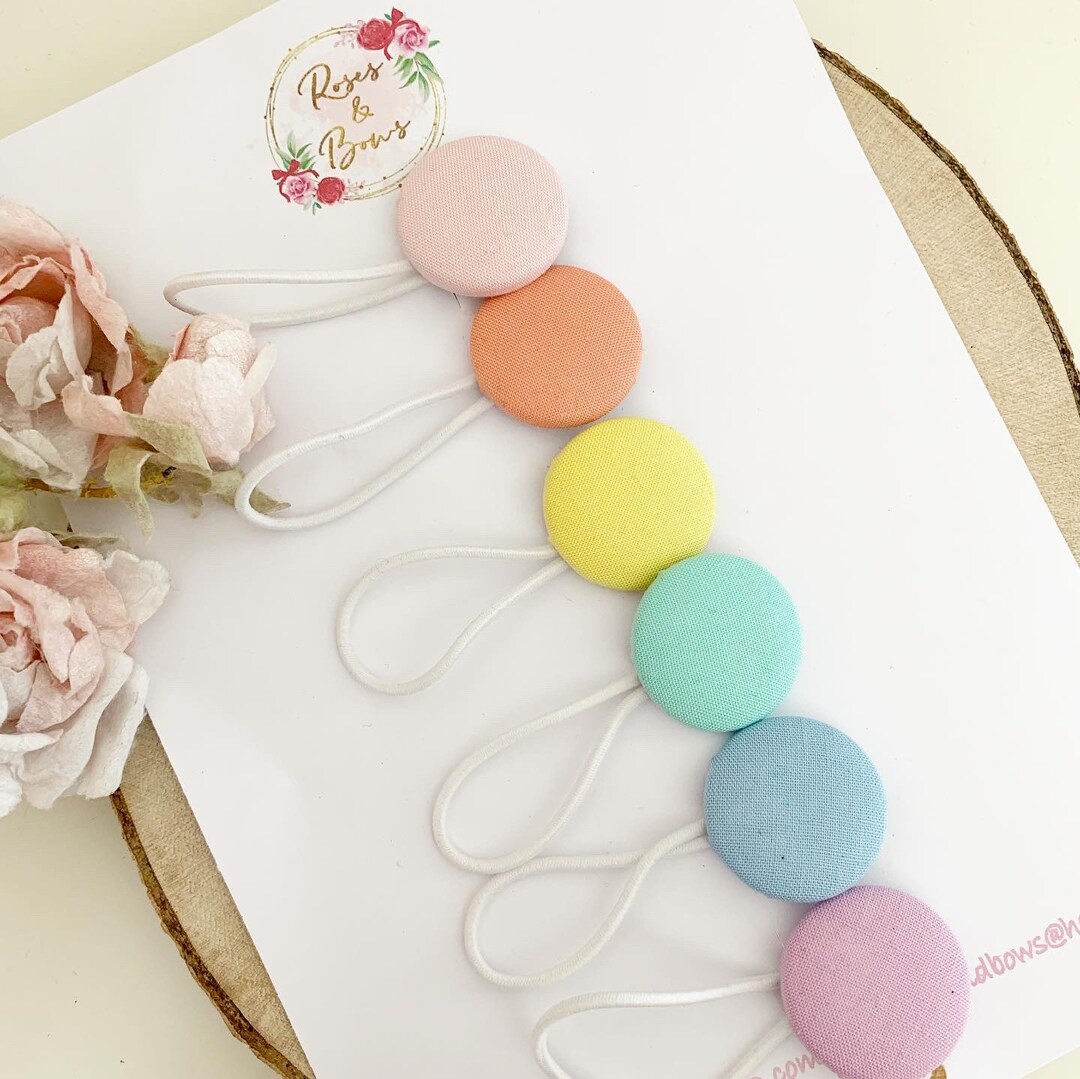 Pastel Rainbow Button Bobble Set Hair Ties Hair Bobbles Etsy
