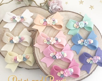 Sweetheart Blossom Twist Hair Bow Headband - Twist Bow Clip - Felt & Glitter Bow - Baby Bow - Baby Headband - Hair Bow Floral Flower Bow