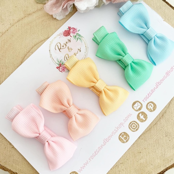 Small hair bow set - fringe clips - grosgrain ribbon clips - first clip set - toddler / baby / girl clip set spring pastels