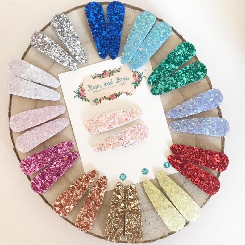 Glitter Snap Clip Set Pair of Snap Clips Sparkly Hair Etsy