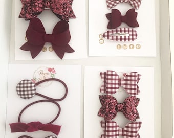 Burgundy School Set - Burgundy Hair Bows - Burgundy Glitter Bows - Back to School Hair Clips