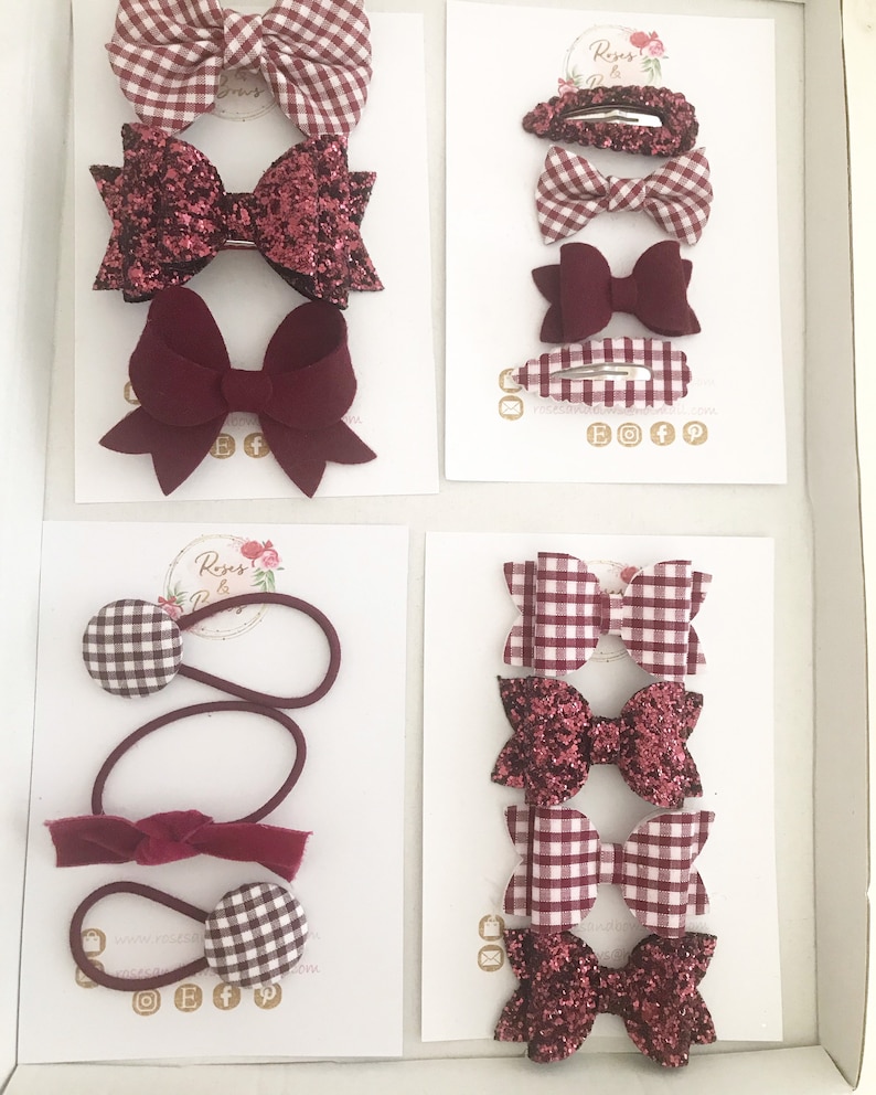 Burgundy School Set Burgundy Hair Bows Burgundy Glitter | Etsy