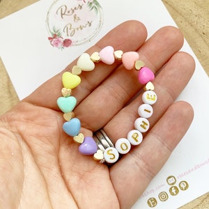 Girls Personalised Bracelet - Beaded Name Bracelet - Kids Bracelet - Rainbow Bead Bracelet - Heart Braceket- Girl Gift
