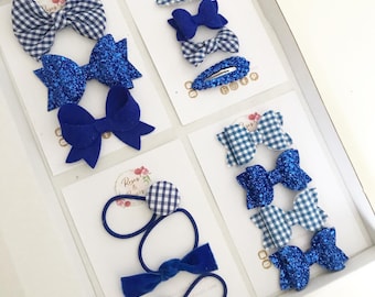 Royal Blue School Set - Royal Blue Hair Bows - Royal Blue Glitter Bows - Back to School Hair Clips