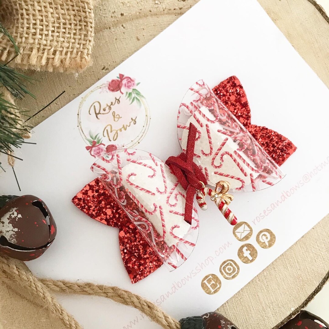 Candy Cane Charm Hair Bow Christmas Glitter Hair Bow - Etsy