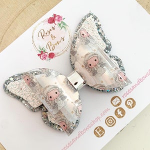 Christmas Angel glitter hair bow - White snd silver glitter headband - glitter hair bow - glitter bow - Baby Headband - Girls Headband