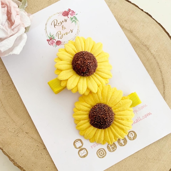 Sunflower Pigtail Set - Flower Hair Clips - Yellow sunflower hair clips - piggies