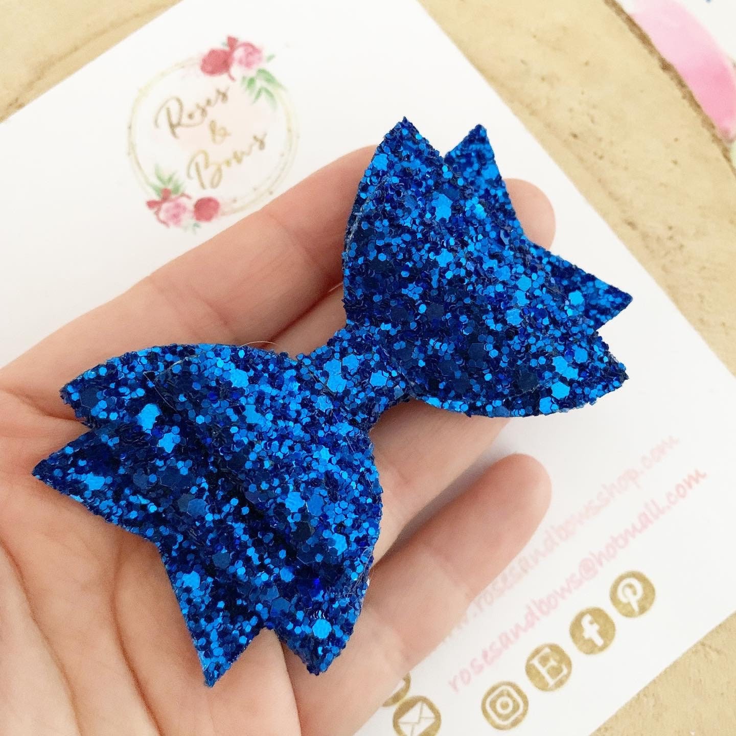 Royal Blue Glitter Hair Bow Headband - Glitter Bow Hair Clip 
