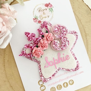 Birthday Badge / Name Birthday Badge / Birthday Age Badge / Petsonalised Birthday Badge / Girls Glitter Badge /Princess Birthday Button