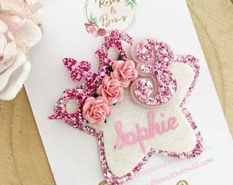 Geburtstagsabzeichen / Namen Geburtstagsabzeichen / Geburtstagsaltersabzeichen / Haustier Geburtstagsabzeichen / Mädchen Glitzerabzeichen / Prinzessin Geburtstagsknopf