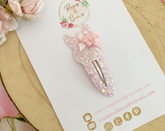 Bunny Snap Clip - Pink Bunny Glitter Snap Clip - Hair Clip  display picture 2