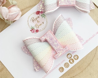 Lazo para el cabello de cumpleaños arcoíris - Diadema con lazo para el cabello de 1er y 2do cumpleaños - Diadema con lazo brillante - Lazo para bebé - Diadema para bebé - Diadema para niña - Pinza para el cabello
