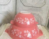 Vintage Pair of 2 Pink Gooseberry Pyrex Cinderella Bowls