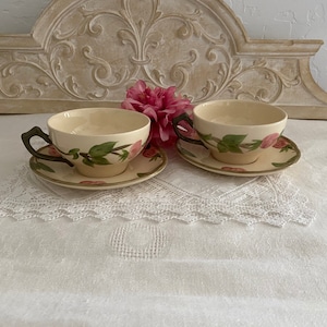 Vintage Franciscan  Desert Rose Earthenware Cups and Saucers 2 Sets