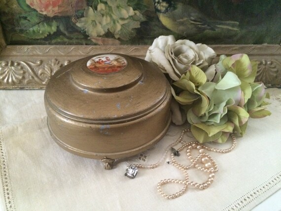Antique 1920s Rococo Style  Jewelry Box w/ Green … - image 3