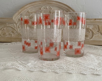 Vintage Libbey Pink Starburst Tumblers: Set of 4, Bamboo Accents