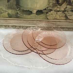 Arcoroc France Pink Glass Luncheon Plates - Set of 4