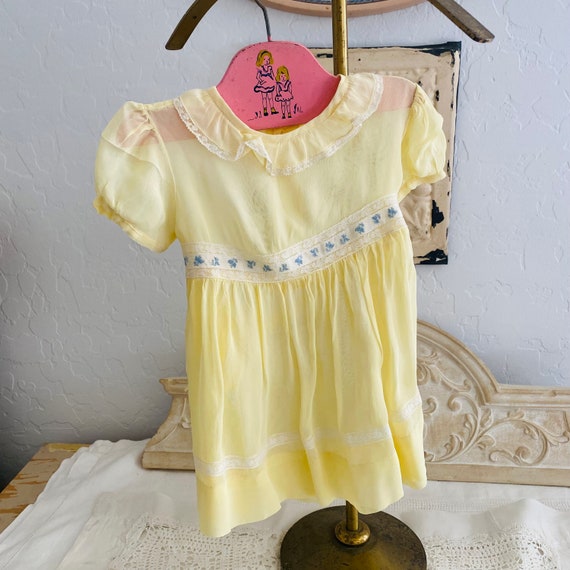 Vintage Yellow Nylon Baby Girl Dress 1950s - image 2